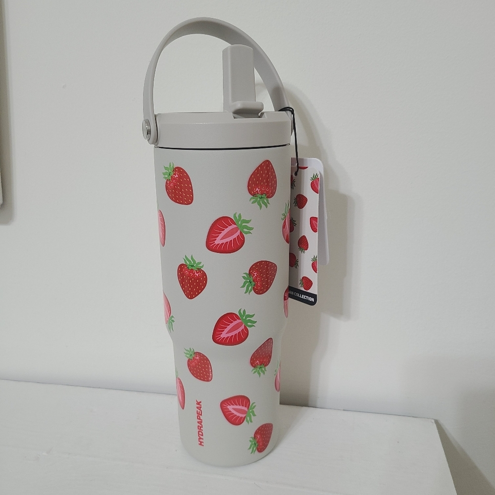 NWT HydraPeak Artisan Collection Strawberry Print Water Bottle 32 oz Flip Straw - Picture 2 of 5
